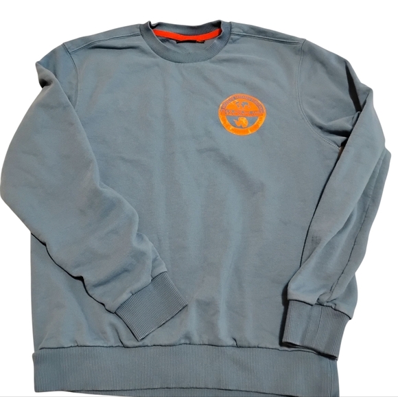 Napapijri | Mens Blue Grey Crewneck Sweatshirt Orange Napapijiri Logo MEDIUM - Picture 5 of 15
